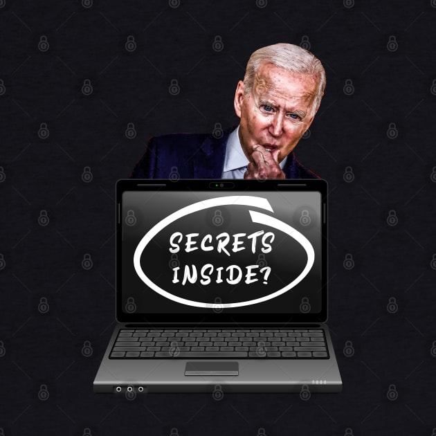 Thinking Biden, Laptop, "SECRETS INSIDE?" On Screen by Roly Poly Roundabout